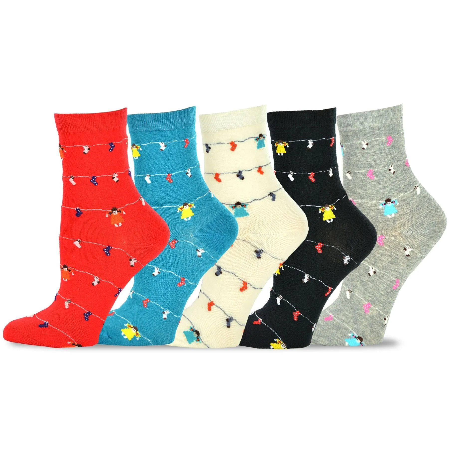 TeeHee Socks Women's Casual Cotton Crew Hanging Socks 5-Pack (11913)