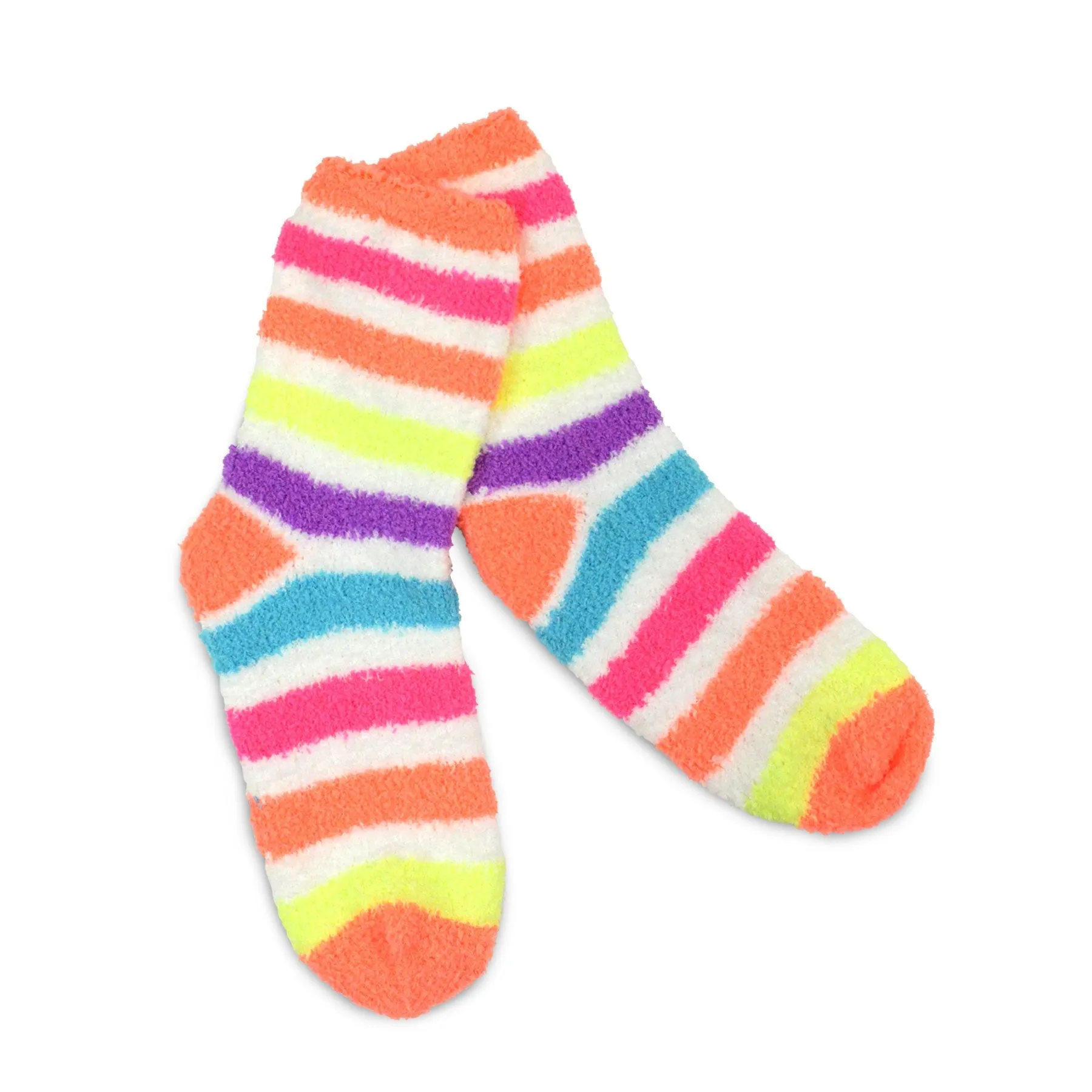 TeeHee Socks Women's Fuzzy Polyester Crew Neon Stripes 2-Pack (18001)