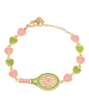 Tennis Racket and Hearts Link Bracelet