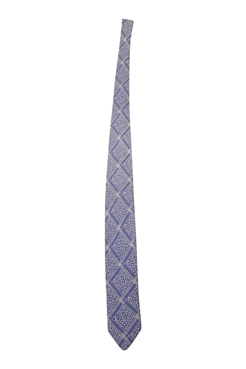 VALENTINO Men's 100% Wool Blue Tie With Cream Check Repeat (55L)