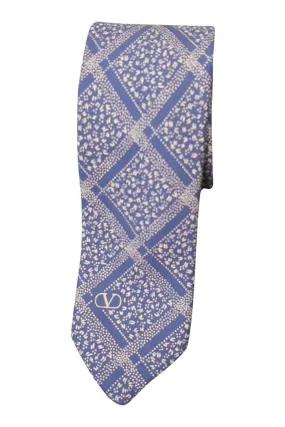 VALENTINO Men's 100% Wool Blue Tie With Cream Check Repeat (55L)