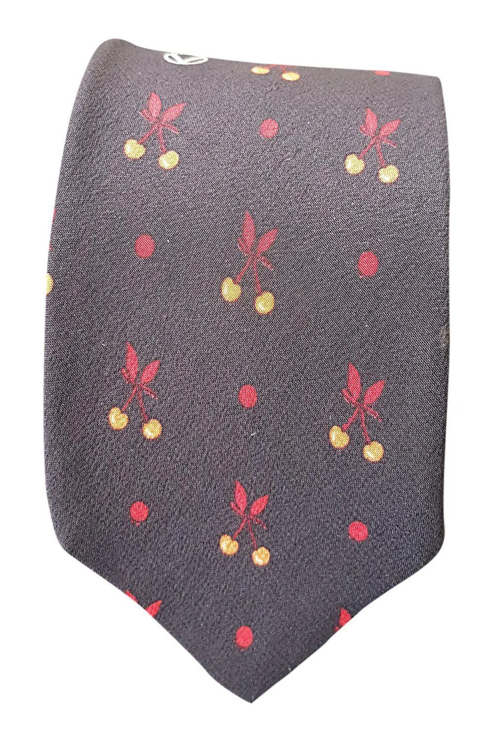 VALENTINO Vintage 100% Silk Black Berry Print Tie (55")