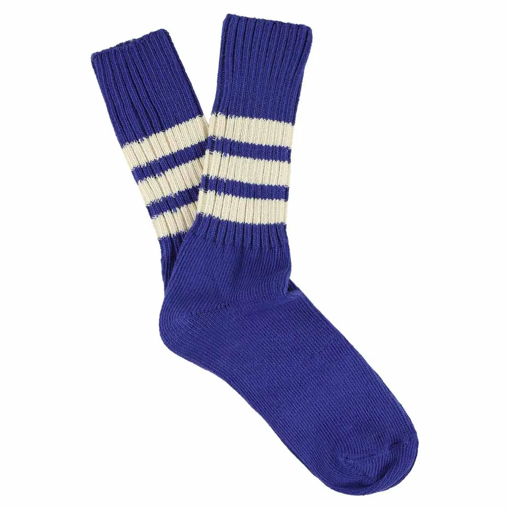 Women Stripes Crew Socks - Vintage Blue / Ecru