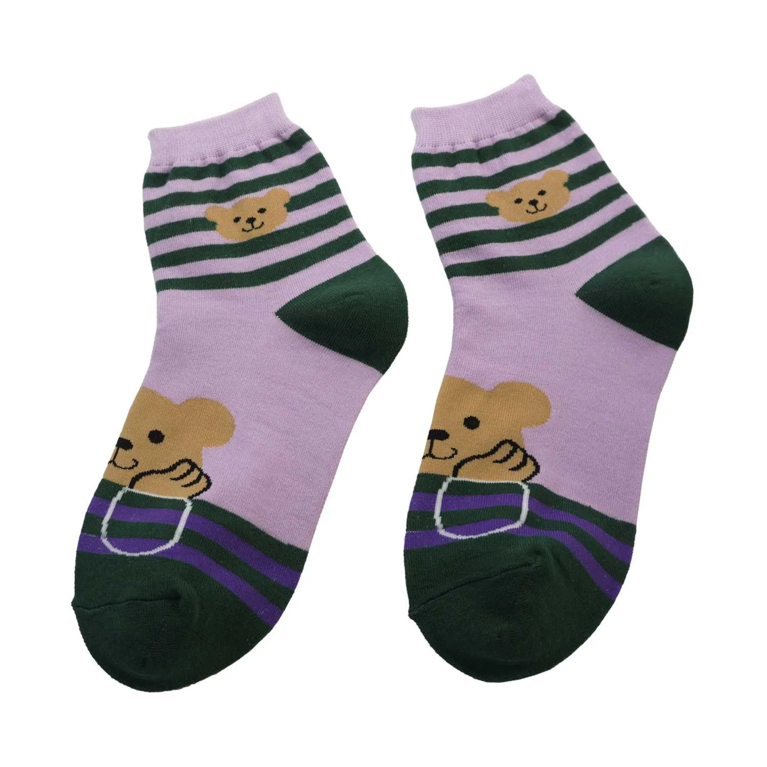 Women's Pretty Bear Design Crew Socks - Pink