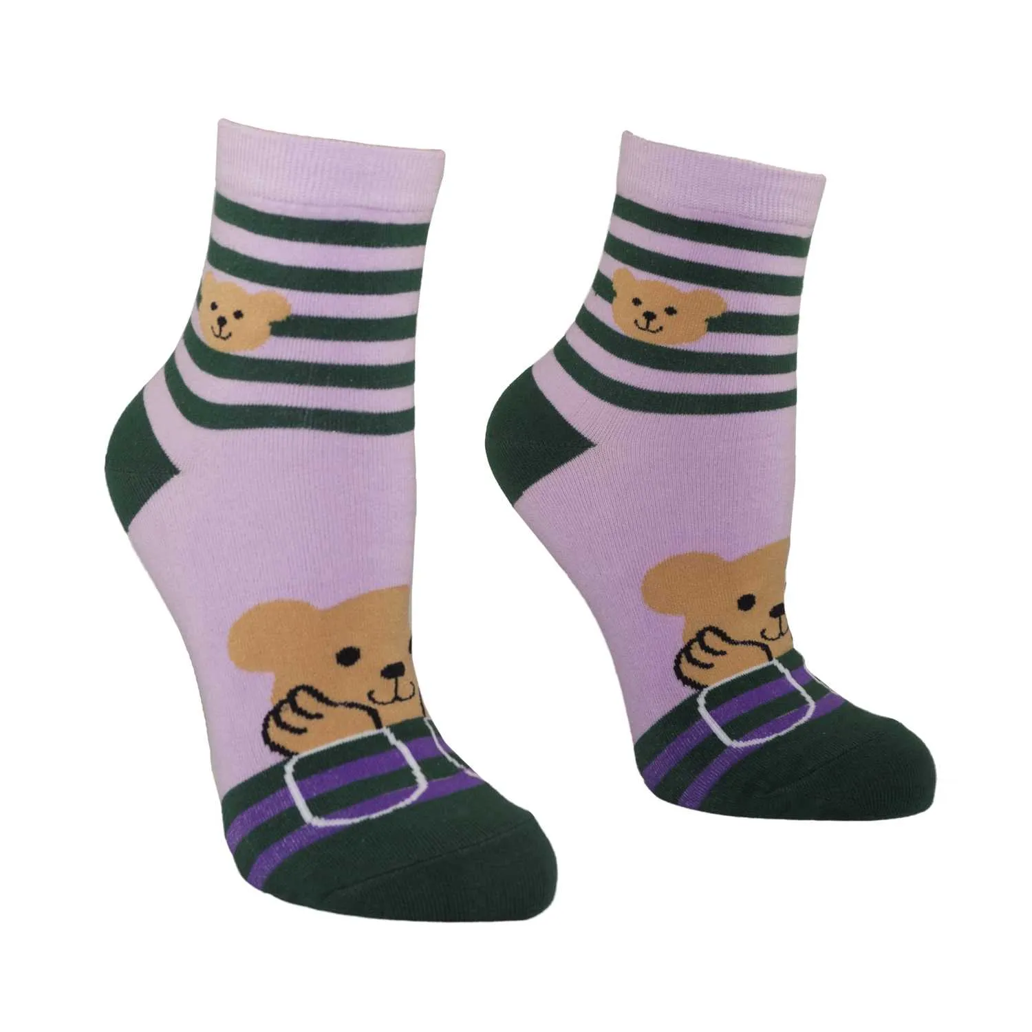 Women's Pretty Bear Design Crew Socks - Pink