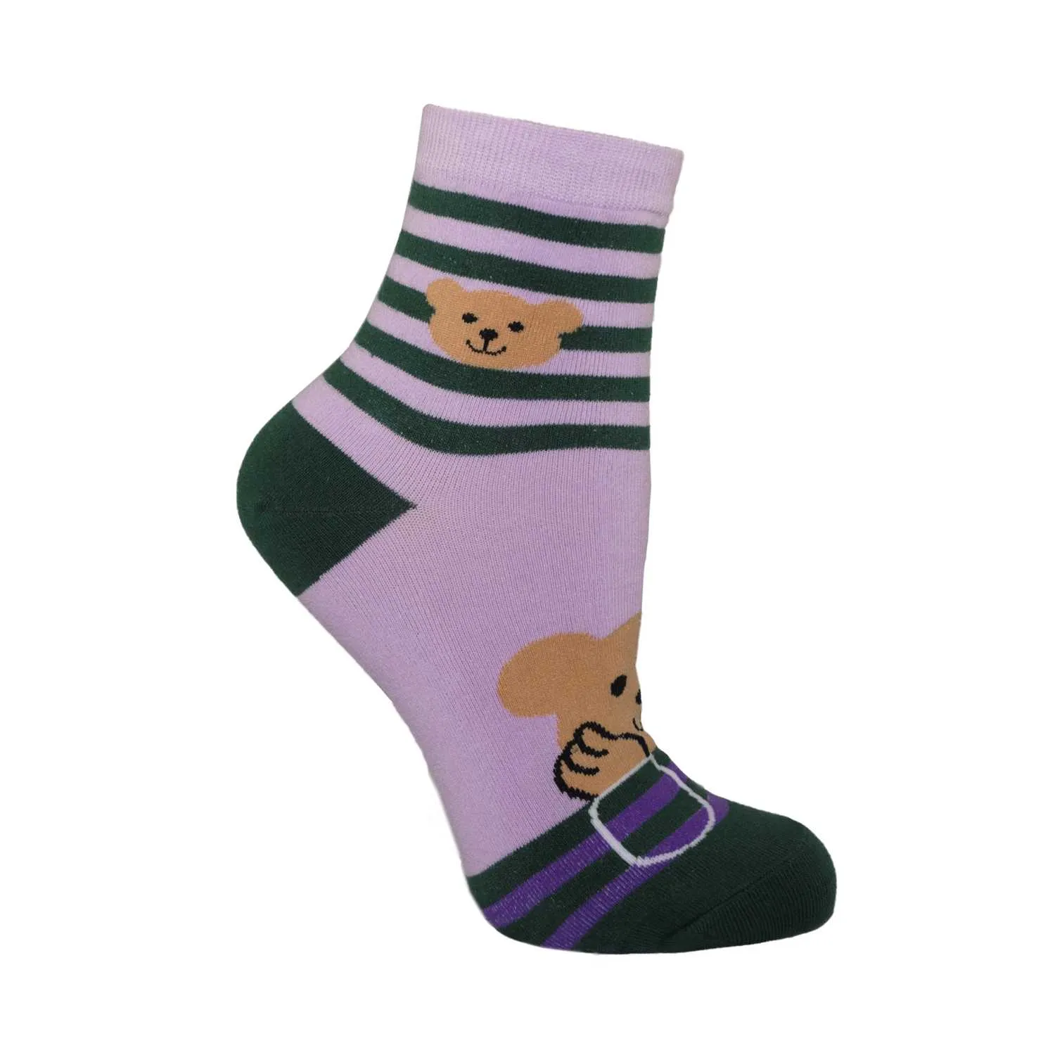 Women's Pretty Bear Design Crew Socks - Pink