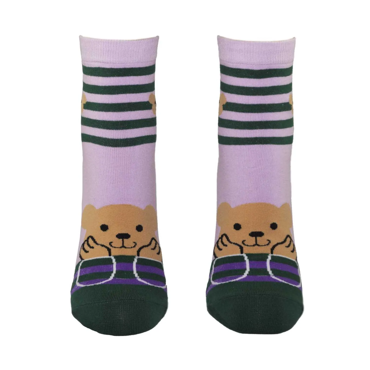 Women's Pretty Bear Design Crew Socks - Pink